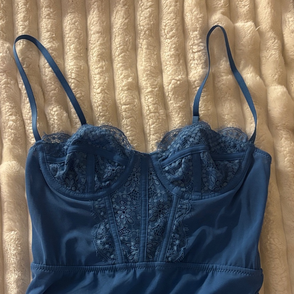 Urban Outfitters Blue Lace Detail Chemise
